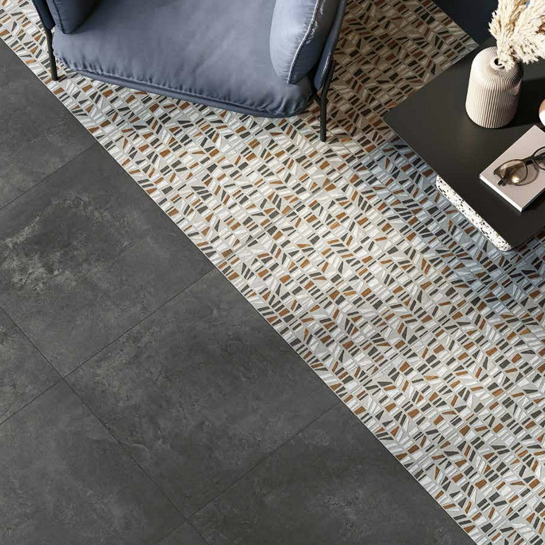Del-Conca-USA-Essential-12"-x-24"-Rectified-Porcelain-Deco-Tile-Gray