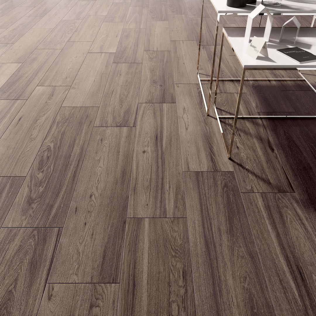 Happy Floors Acorn 4" x 24" Rectified Natural Porcelain Plank Walnut