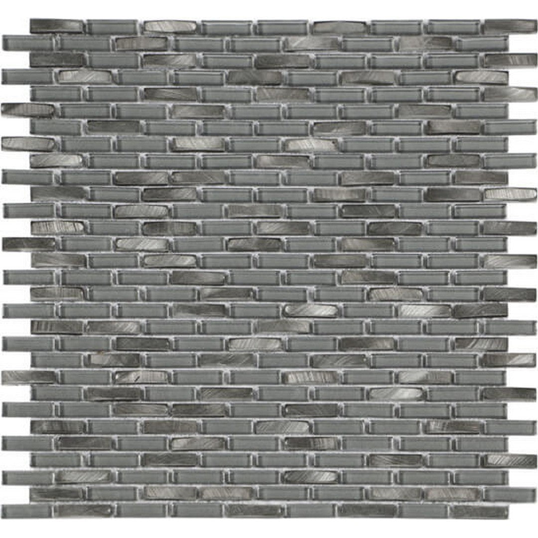 Happy Floors Iridium 11.9" x 12" Mini Brick Glass & Stone Mosaic