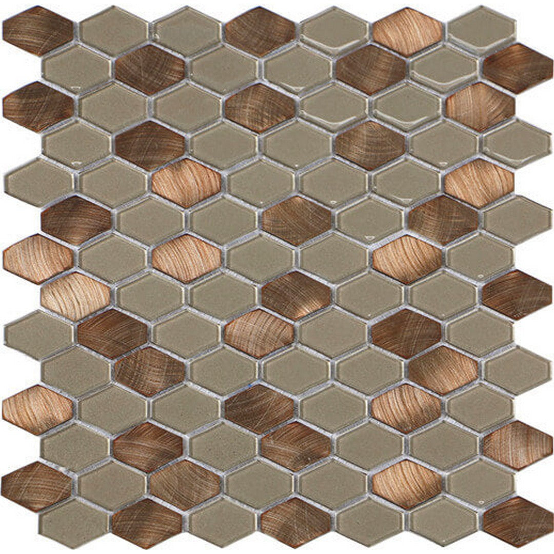 Happy Floors Iridium 11.5" x 11.9" Hexagon Glass & Stone Mosaic