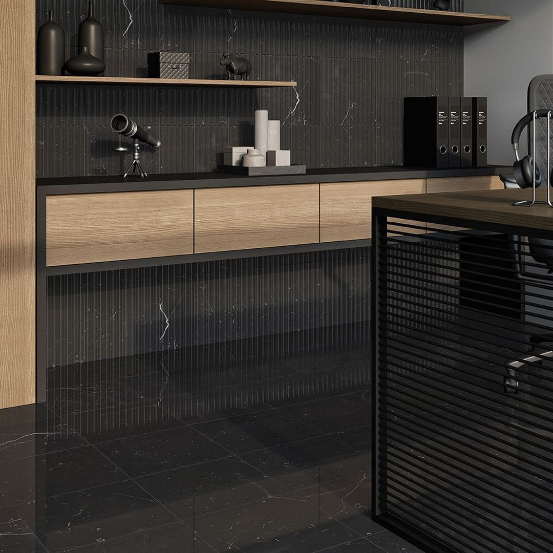 Jeffrey-Court-Marmo-Viaggio-6-x-12-Honed-Fluted-Marble-Tile-Nero-Marquina