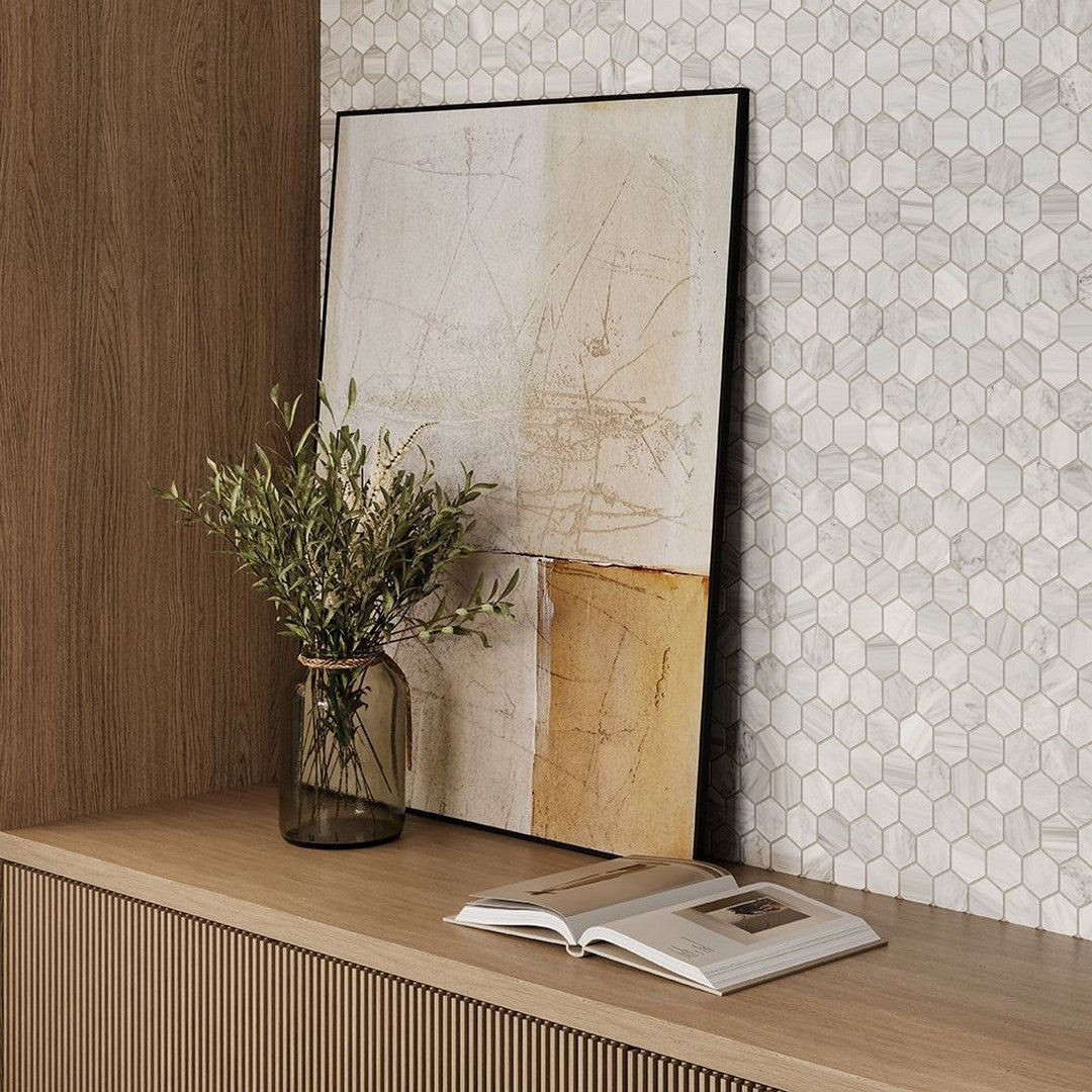 Jeffrey-Court-Marmo-Viaggio-9.38-x-10.75-Honed-2-Hexagon-Marble-Mosaic-Venato