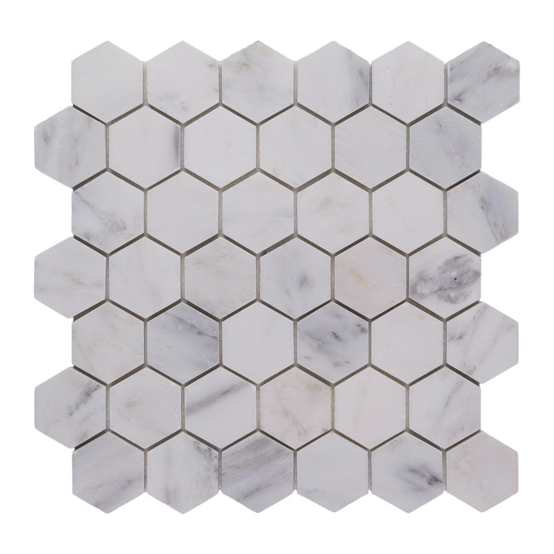 Keystone Snow White 12" x 12" Polished Natural Stone Hex Mosaic