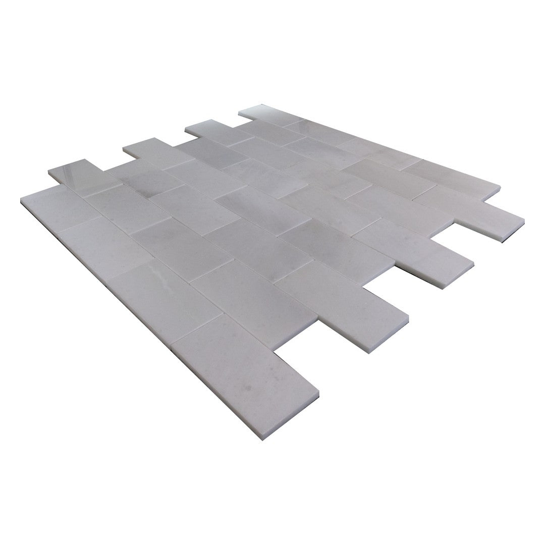 Keystone-Snow-White-12"-x-12"-Polished-Marble-3x6"-Mosaic-Snow-White