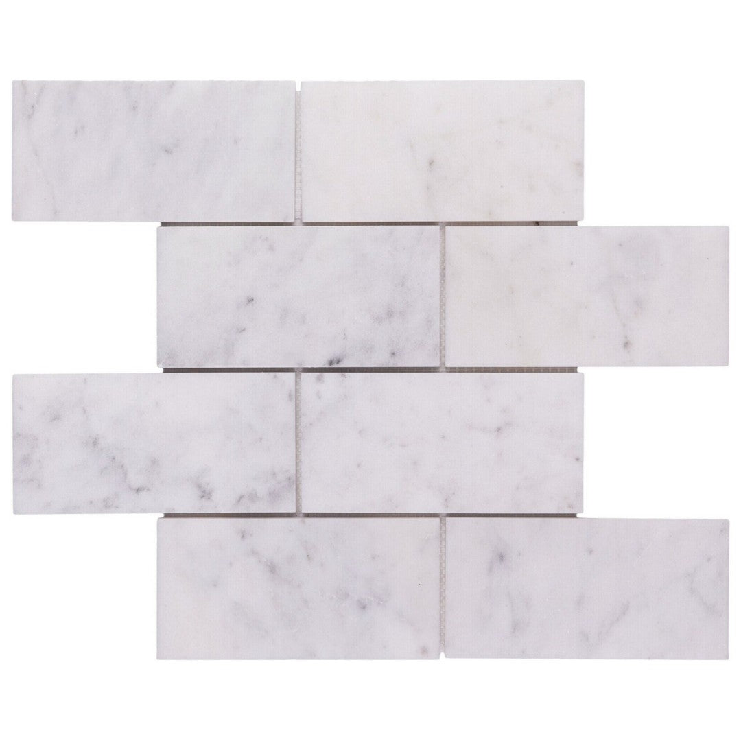 Keystone Snow White 12" x 12" Polished Marble 3x6" Mosaic
