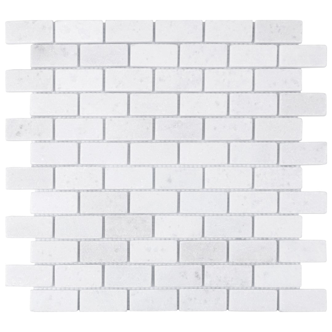 Keystone Snow White 12" x 12" Tumbled Marble 1x2" Mosaic