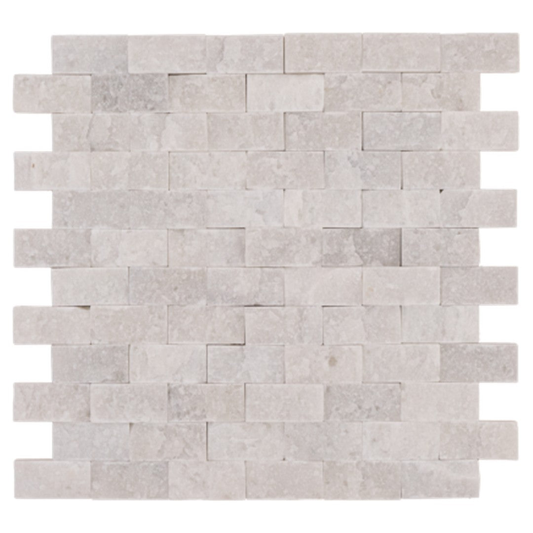 Keystone Snow White 12" x 12" Split Face Natural Stone 1x2" Mosaic