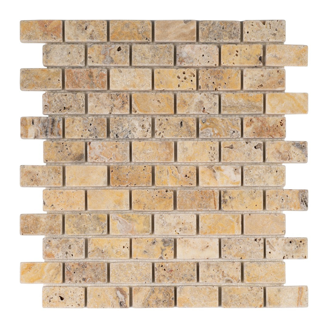 Keystone Escabesa 12" x 12" Tumbled Travertine 1x2" Mosaic