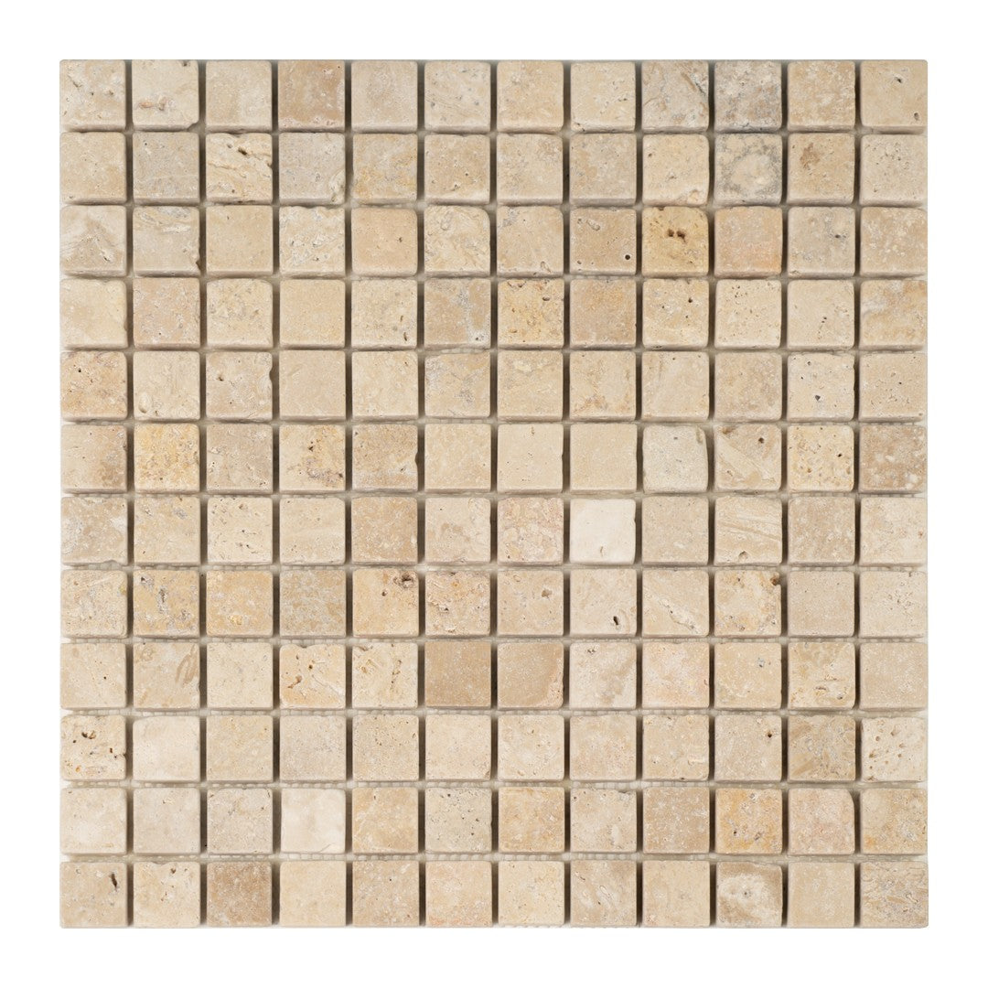 Keystone Extra Light 12" x 12" Tumbled Travertine 1" Mosaic