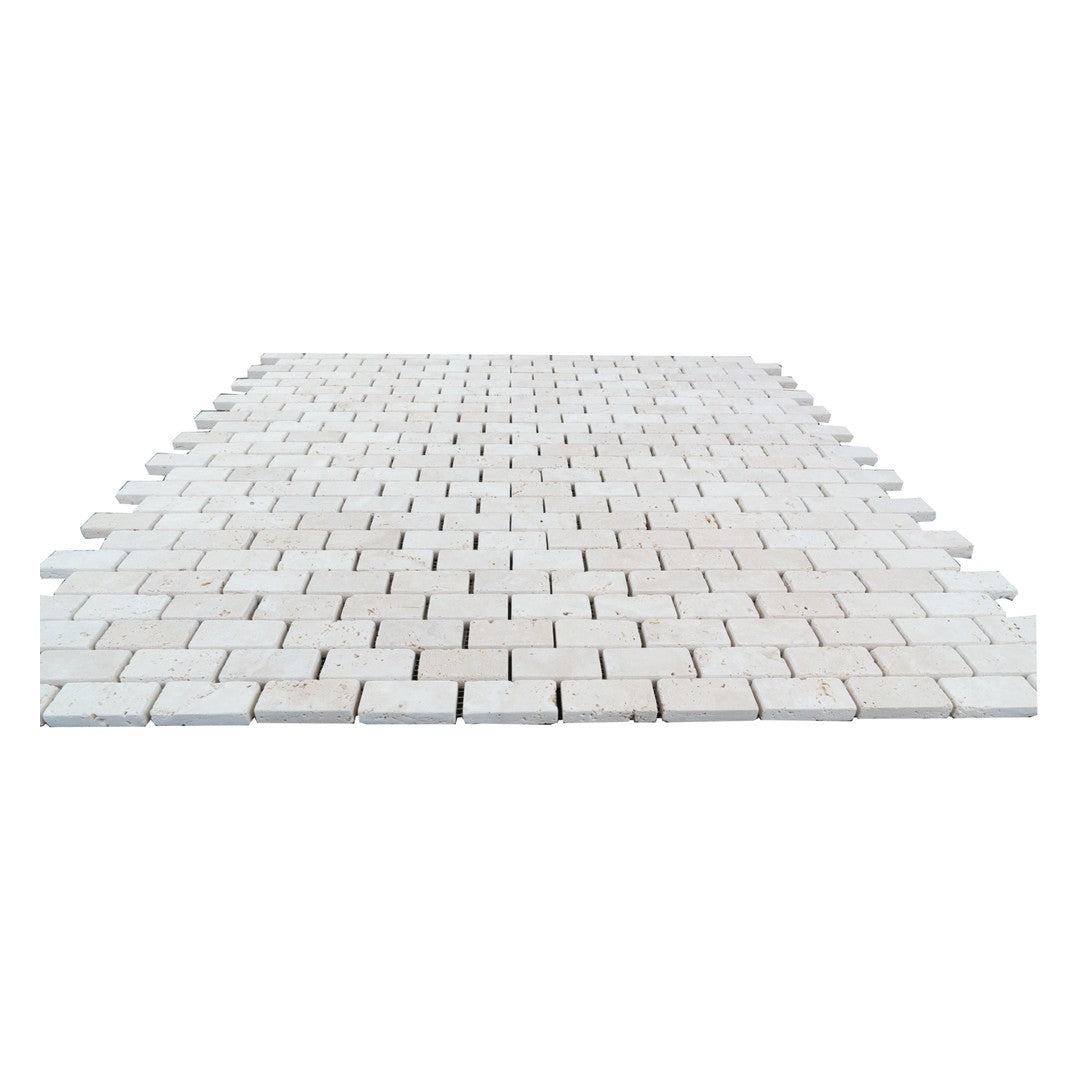 Keystone-Extra-Light-12"-x-12"-Tumbled-Travertine-1x2"-Mosaic-Extra-Light