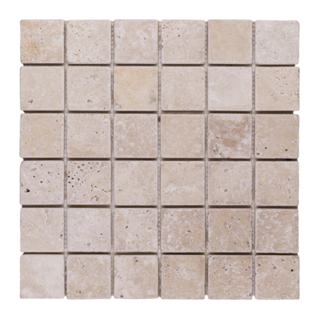 Keystone Extra Light 12" x 12" Tumbled Travertine 2" Mosaic
