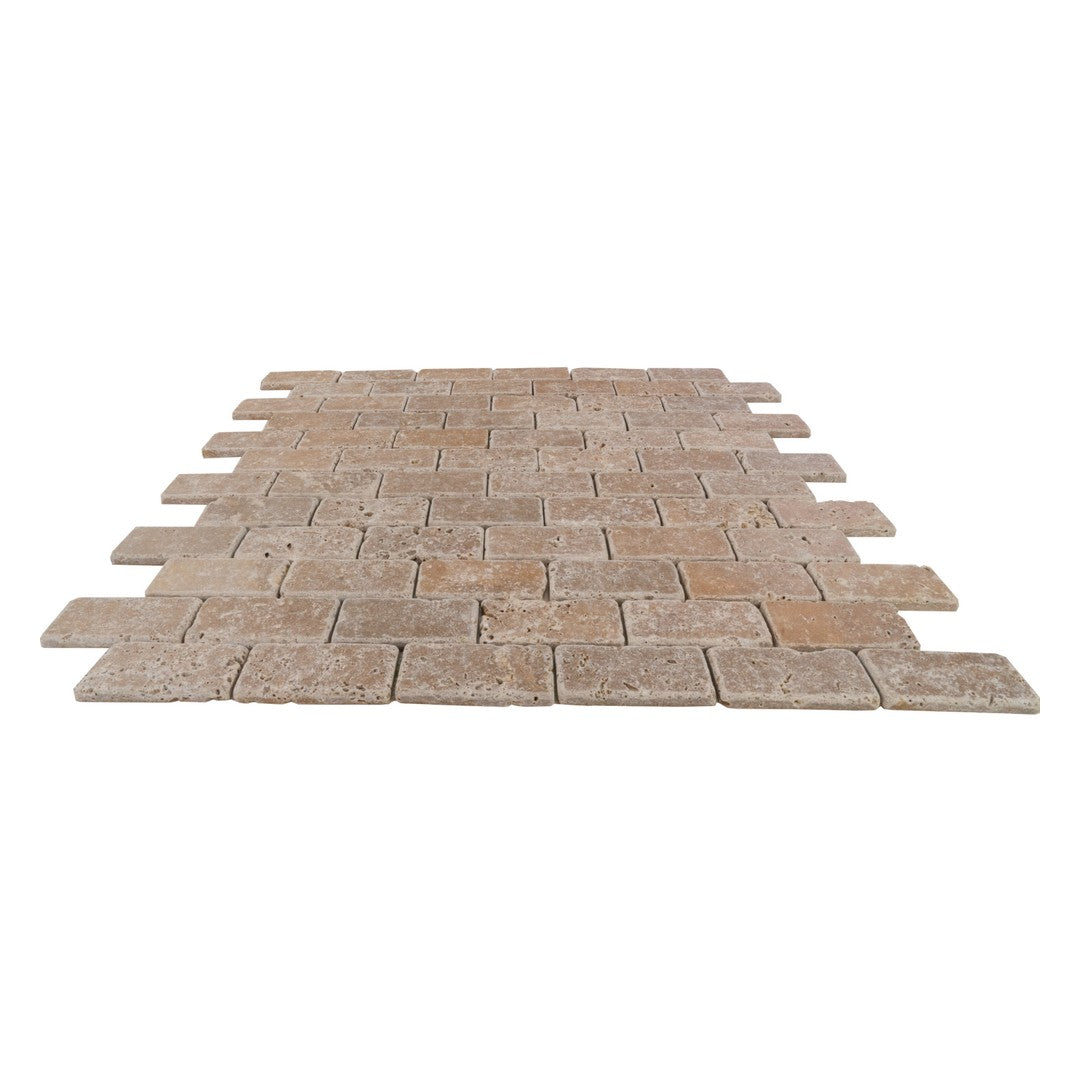 Keystone-Noce-12"-x-12"-Tumbled-Travertine-2x4"-Mosaic-Noce