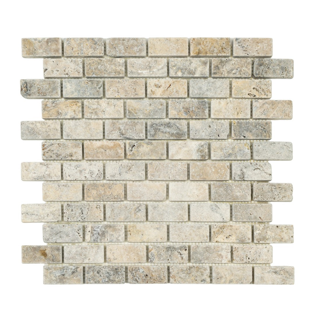 Keystone Nordic Silver 12" x 12" Tumbled Travertine 1x2" Mosaic