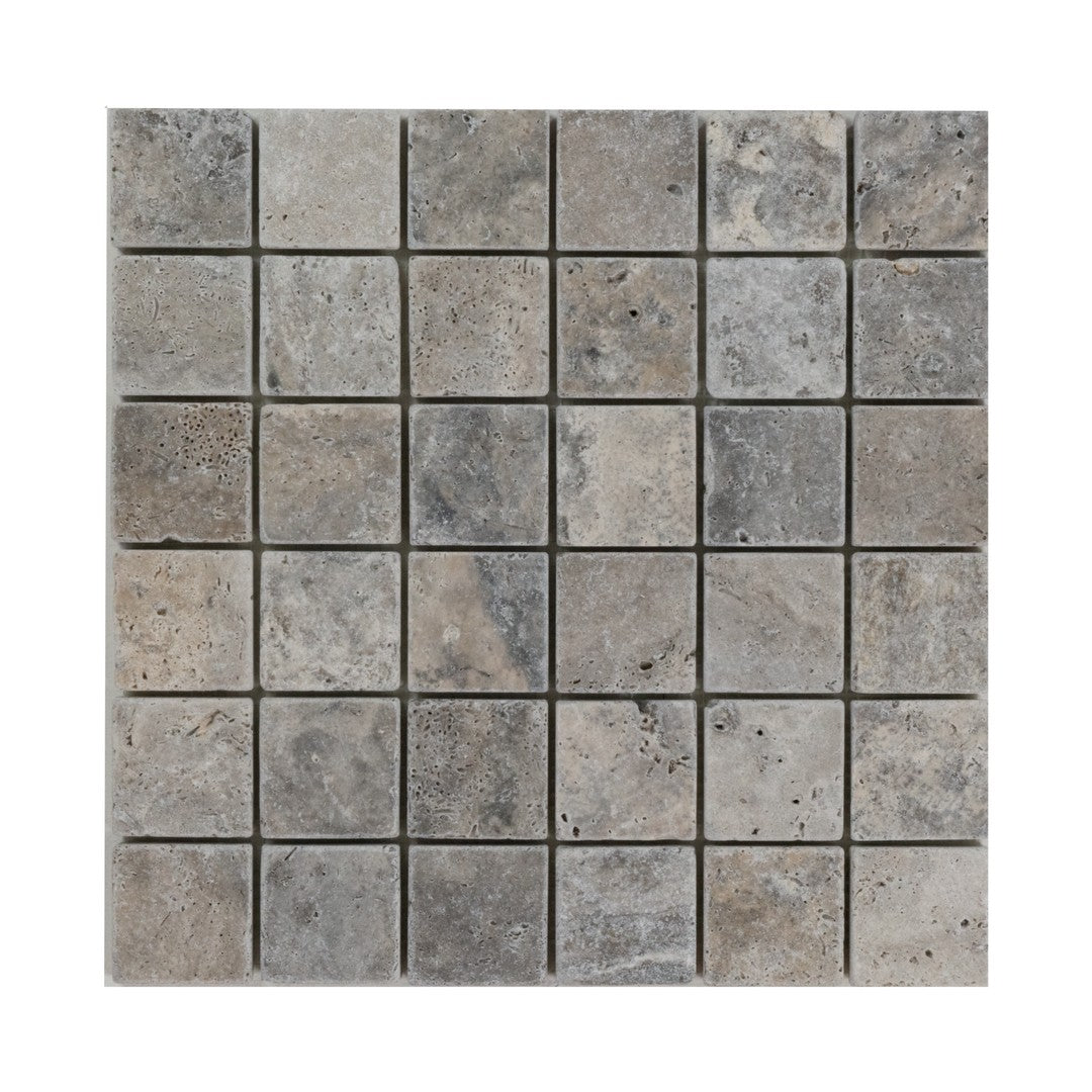 Keystone Nordic Silver 12" x 12" Tumbled Travertine 2" Mosaic