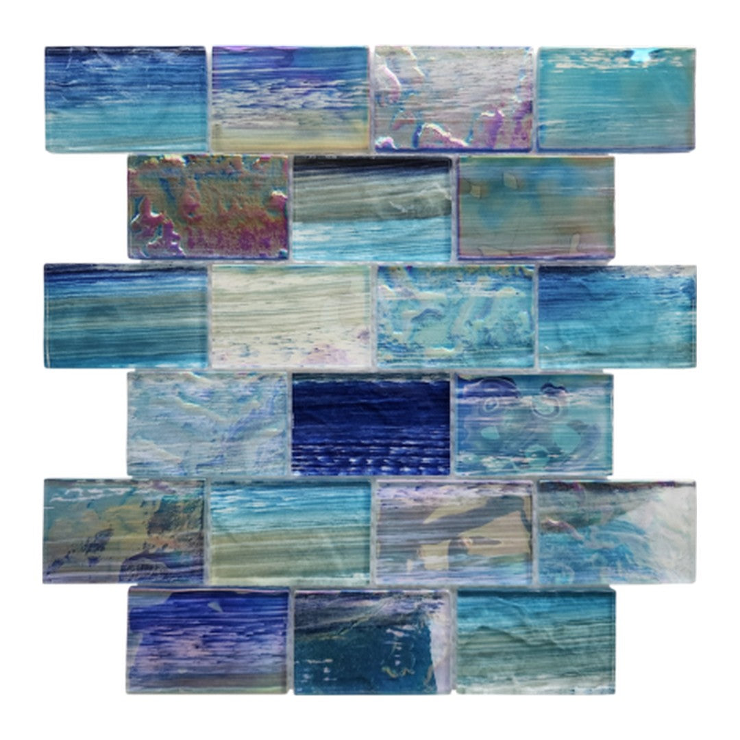 Keystone Blue 12" x 12" Glass 2x3" Mosaic