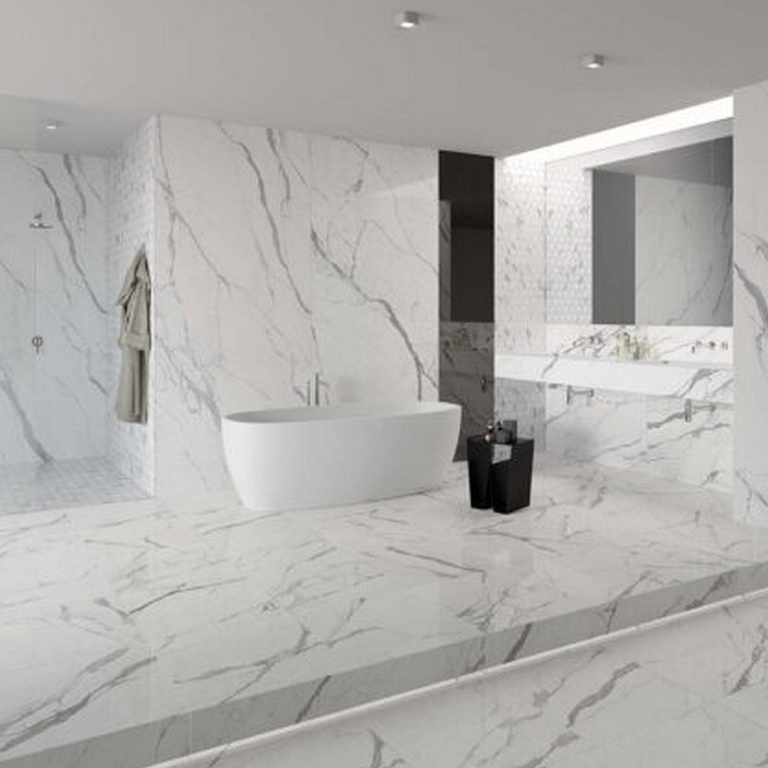 Keystone-Statuario-Superiore-24"-x-48"-Polished-Porcelain-Floor-Tile-Statuario-Superiore