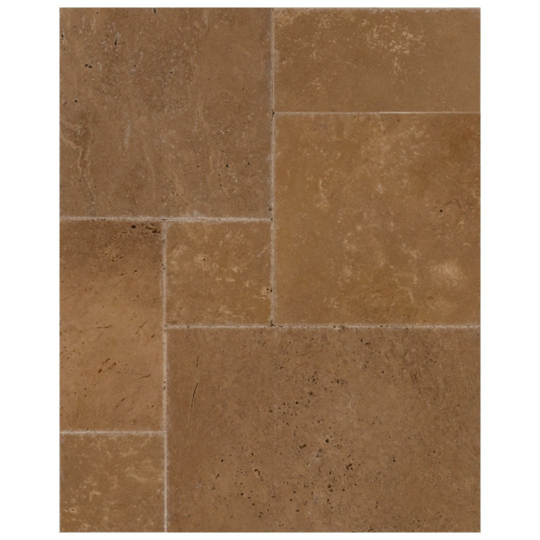 Keystone American Chestnut Chiseled Brushed Travertine Versailles Pattern Tile