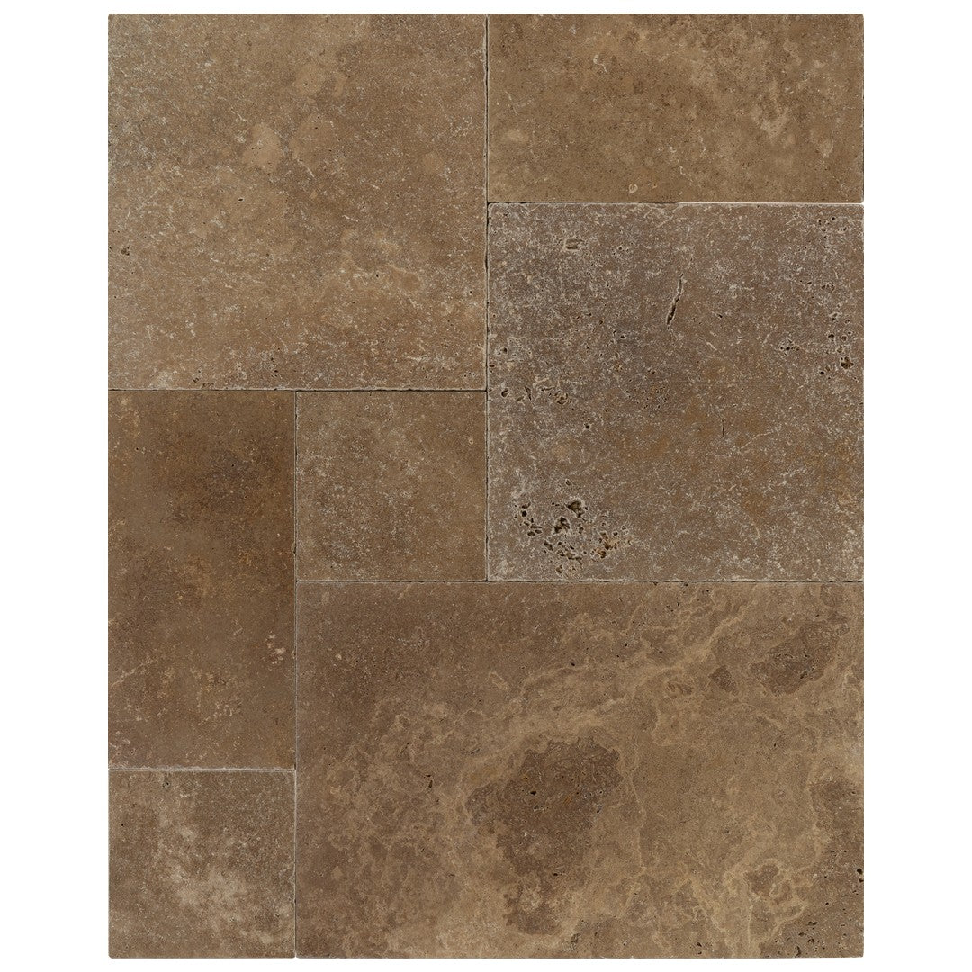 Keystone American Chestnut Tumbled Travertine Versailles Pattern Tile