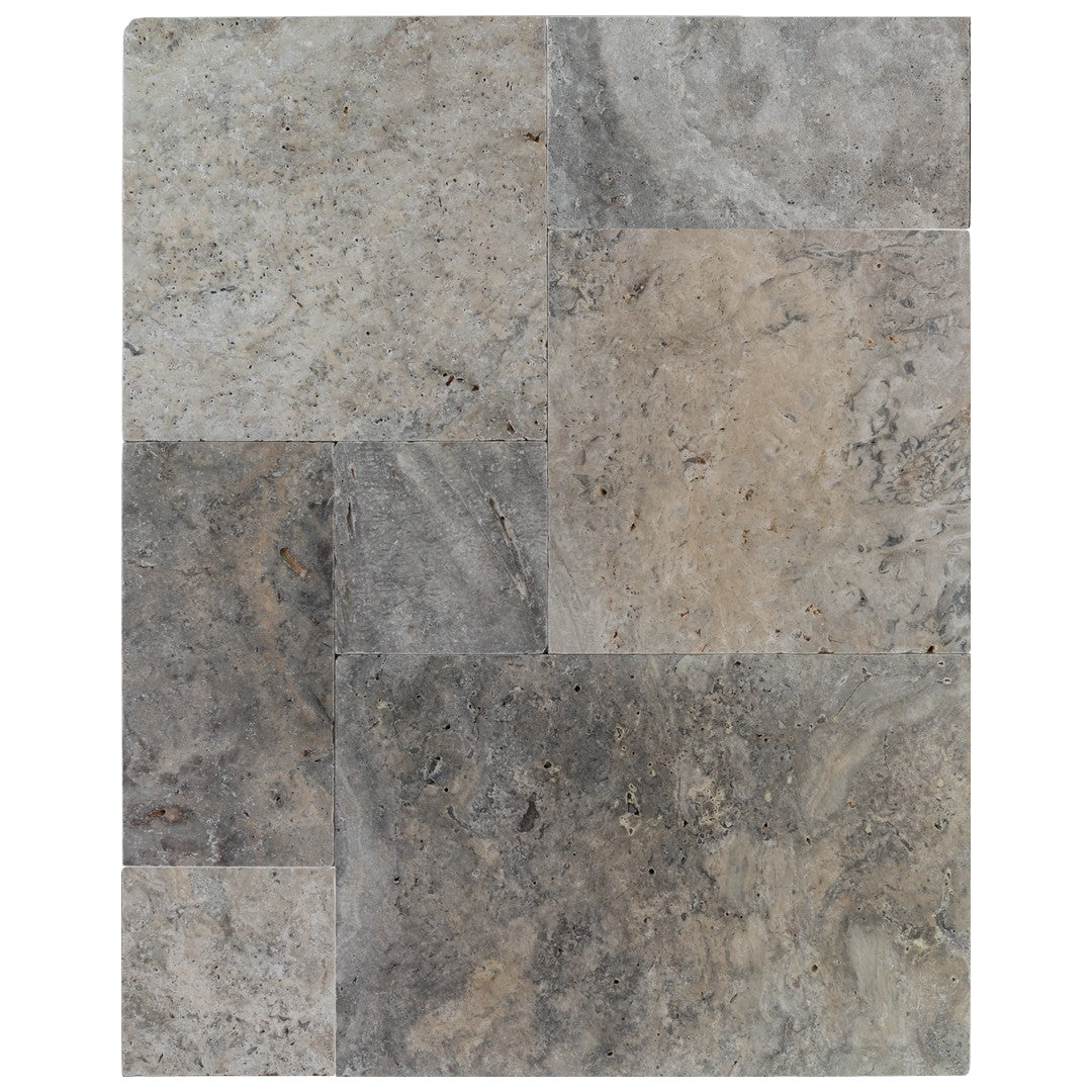 Keystone Nordic Silver Tumbled Travertine Versailles Pattern Tile