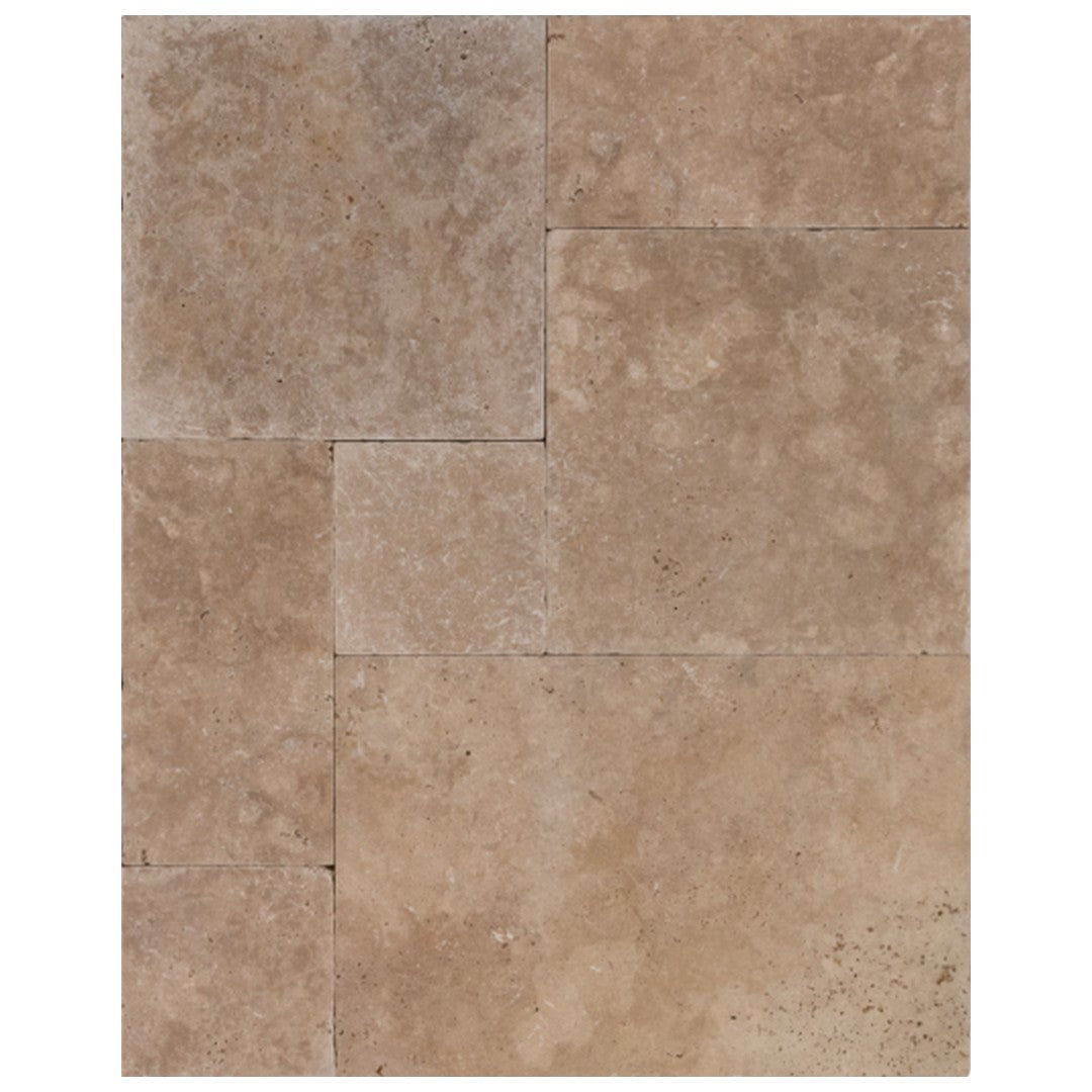 Keystone Ivory Light Tumbled Travertine Versailles Pattern Paver