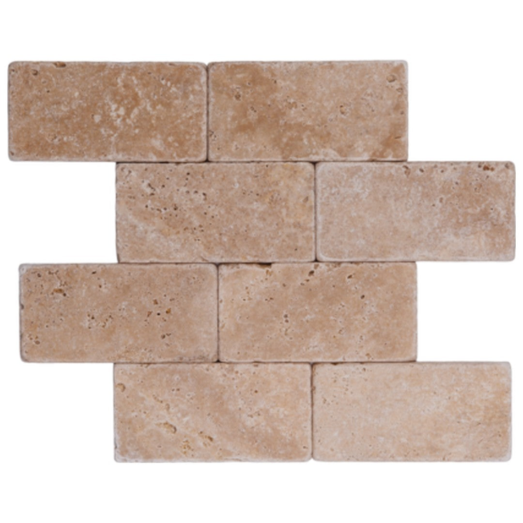 Keystone Ivory Light 3" x 6" Tumbled Travertine Tile
