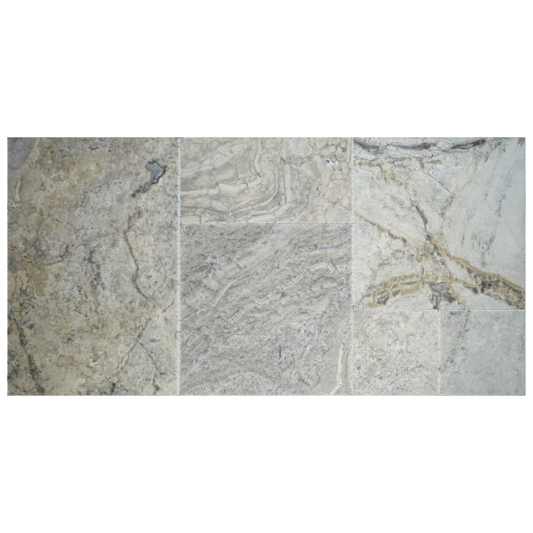 Keystone Wild Oyster Chiseled Brushed Travertine Versailles Pattern Tile