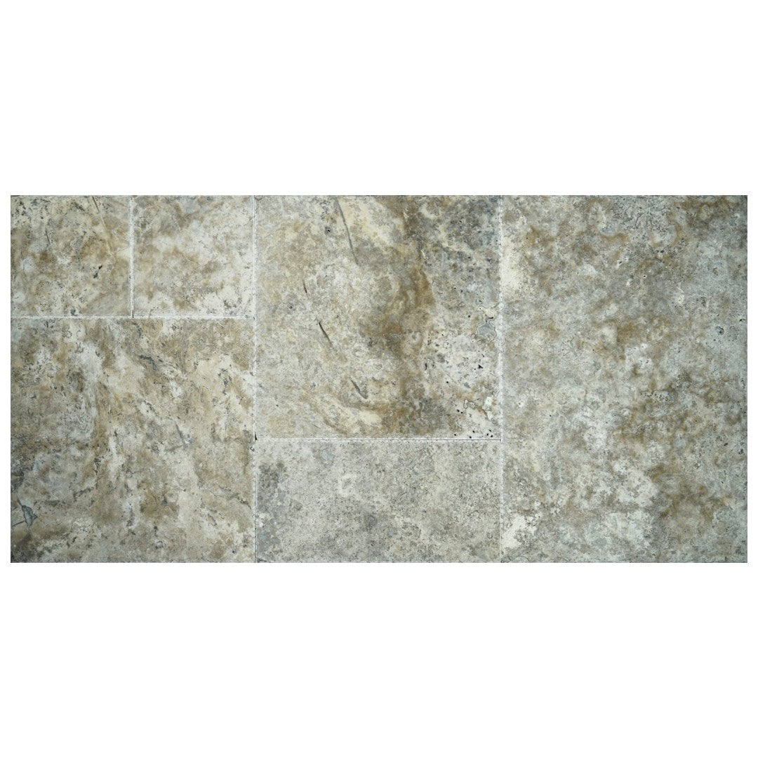 Keystone Premium Silver Chiseled Brushed Travertine Versailles Pattern Tile