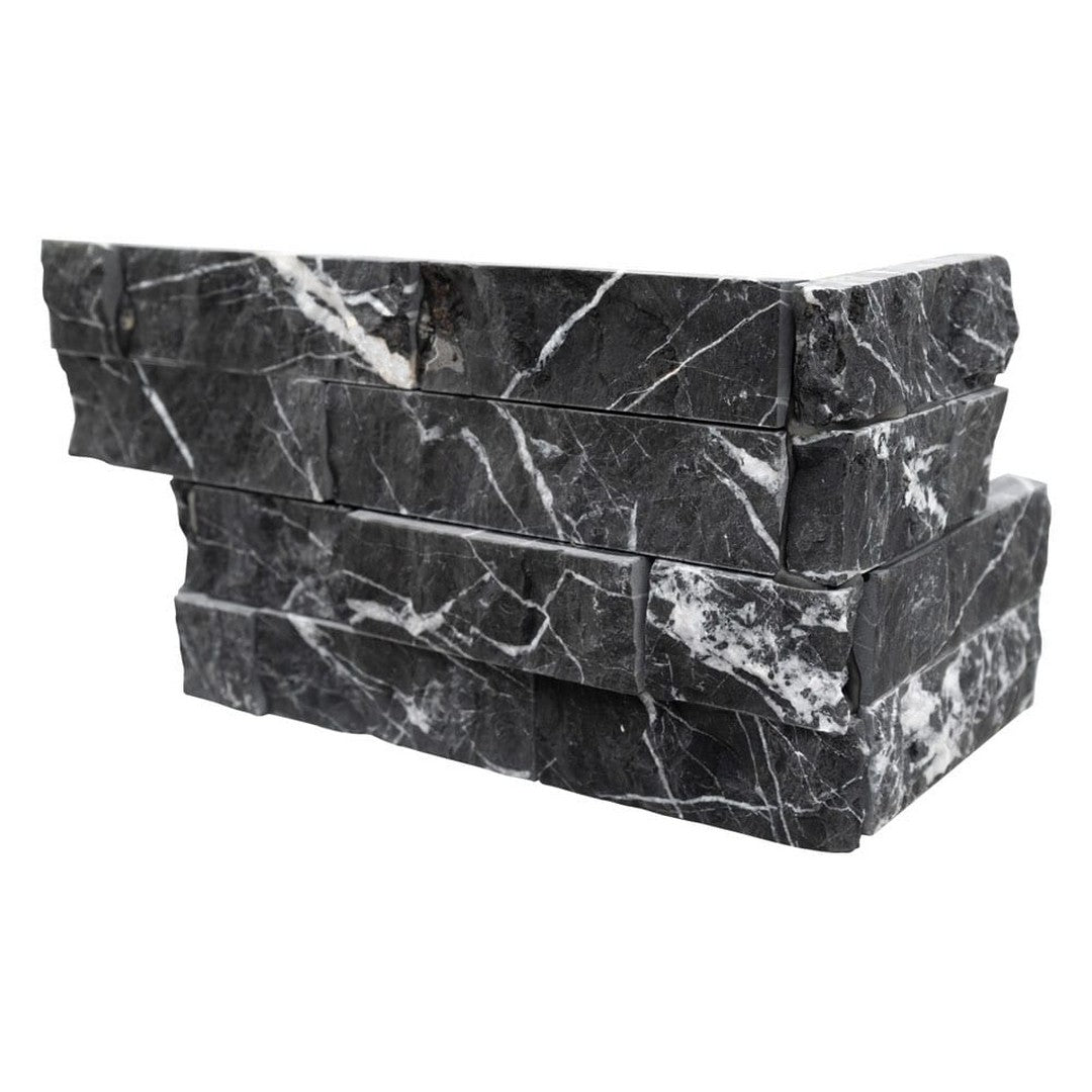 MS International RockMount Marquina Nero 6" x 18" Stacked Stone Panel Marble Ledgestone Corner Mixed Finish