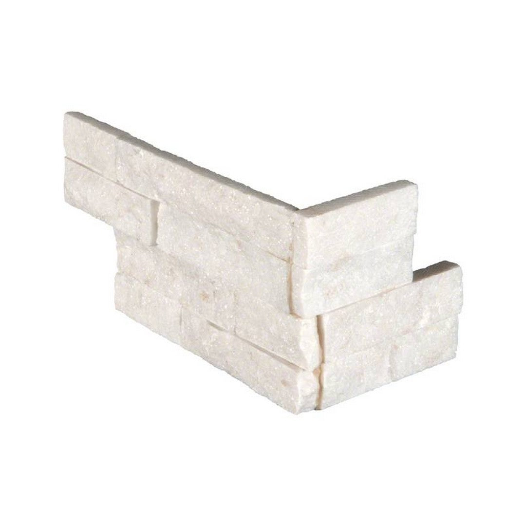 MS International RockMount Arctic White 6" x 18" Split Face Stacked Stone Panel Marble Ledgestone Corner