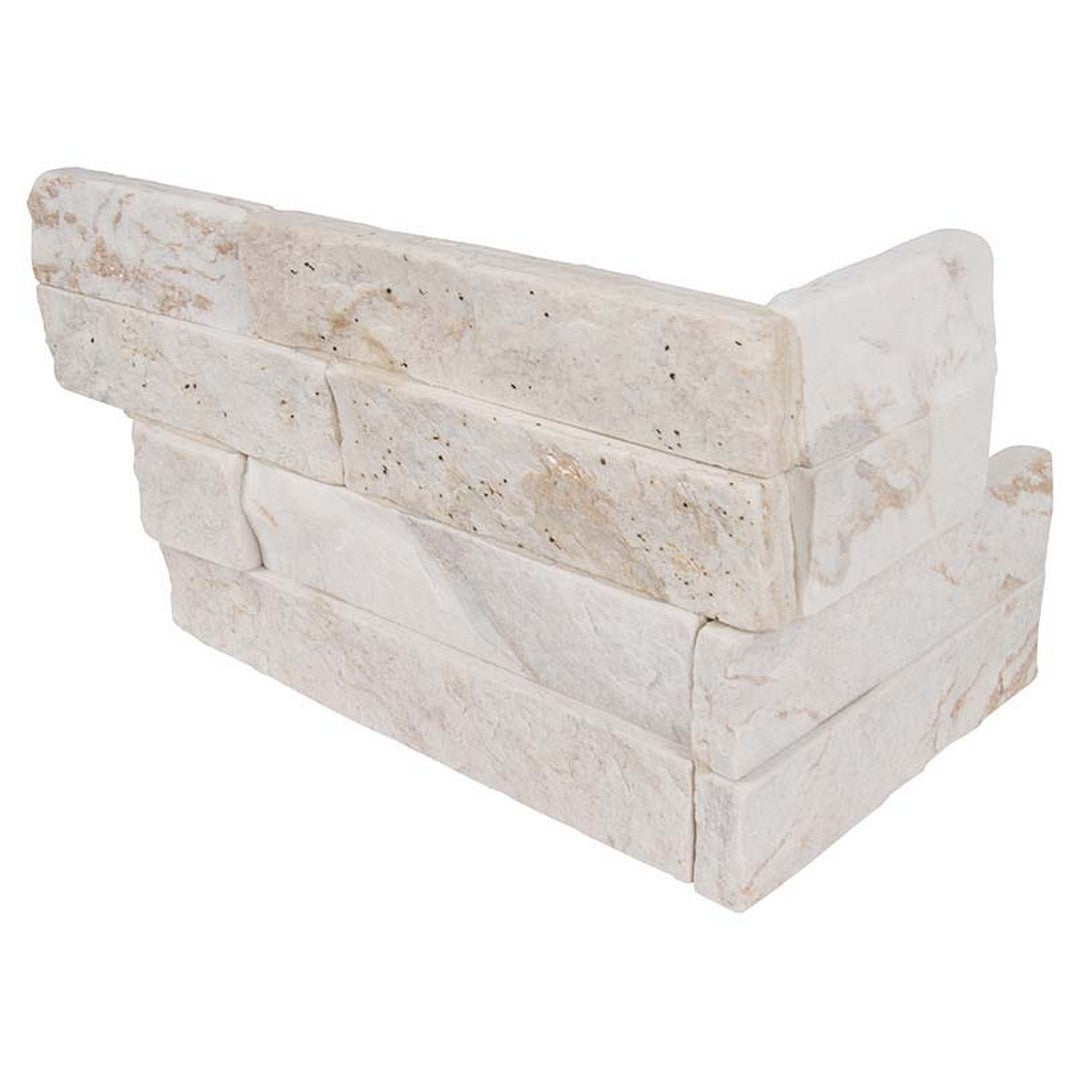 MS International RockMount Royal White 6" x 18" Split Face Stacked Stone Panel Quartzite Ledgestone Corner