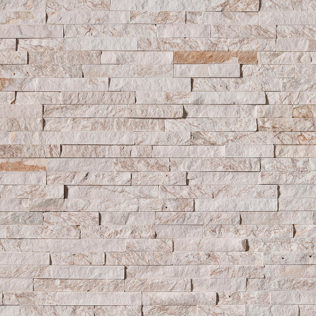 MS International RockMount Royal White 6" x 24" Split Face Stacked Stone Panel Quartzite Ledgestone