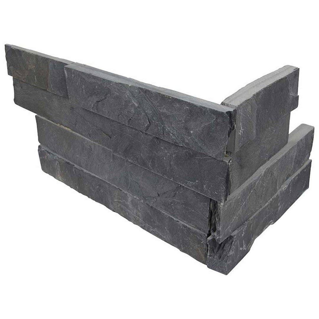 MS International RockMount Premium Black 6" x 18" Split Face Stacked Stone Panel Slate Ledgestone Corner