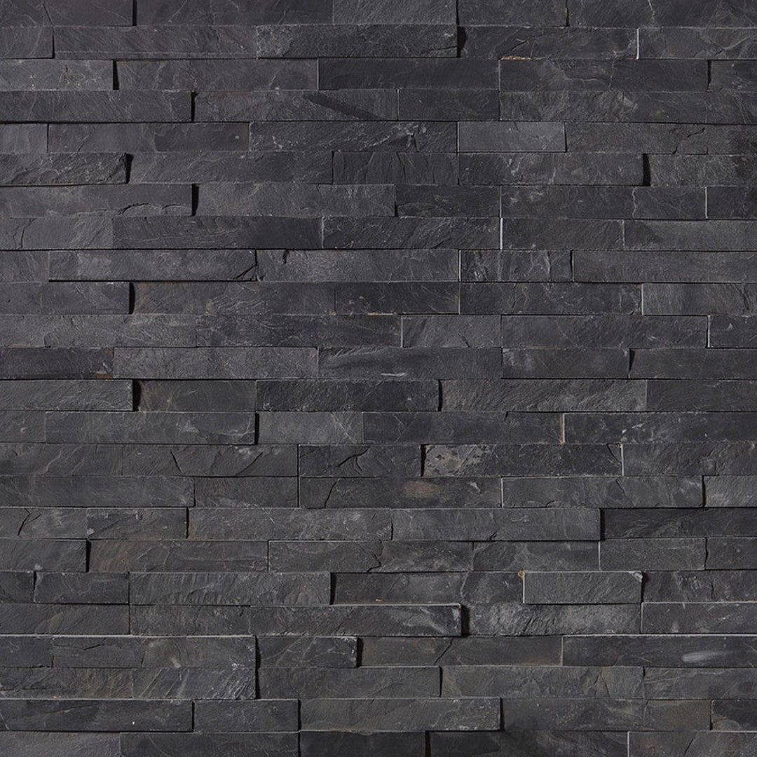 MS International RockMount Premium Black 6" x 24" Split Face Stacked Stone Panel Slate Ledgestone