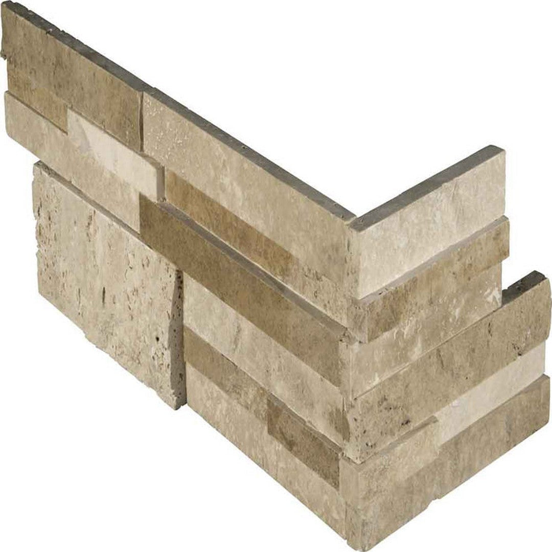 MS International RockMount Casa Blend Multi 6" x 18" Split Face Stacked Stone Panel 3D Travertine Ledgestone Corner