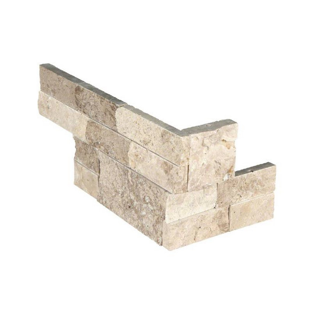 MS International RockMount Roman Beige 6" x 18" Split Face Stacked Stone Panel Travertine Ledgestone Corner