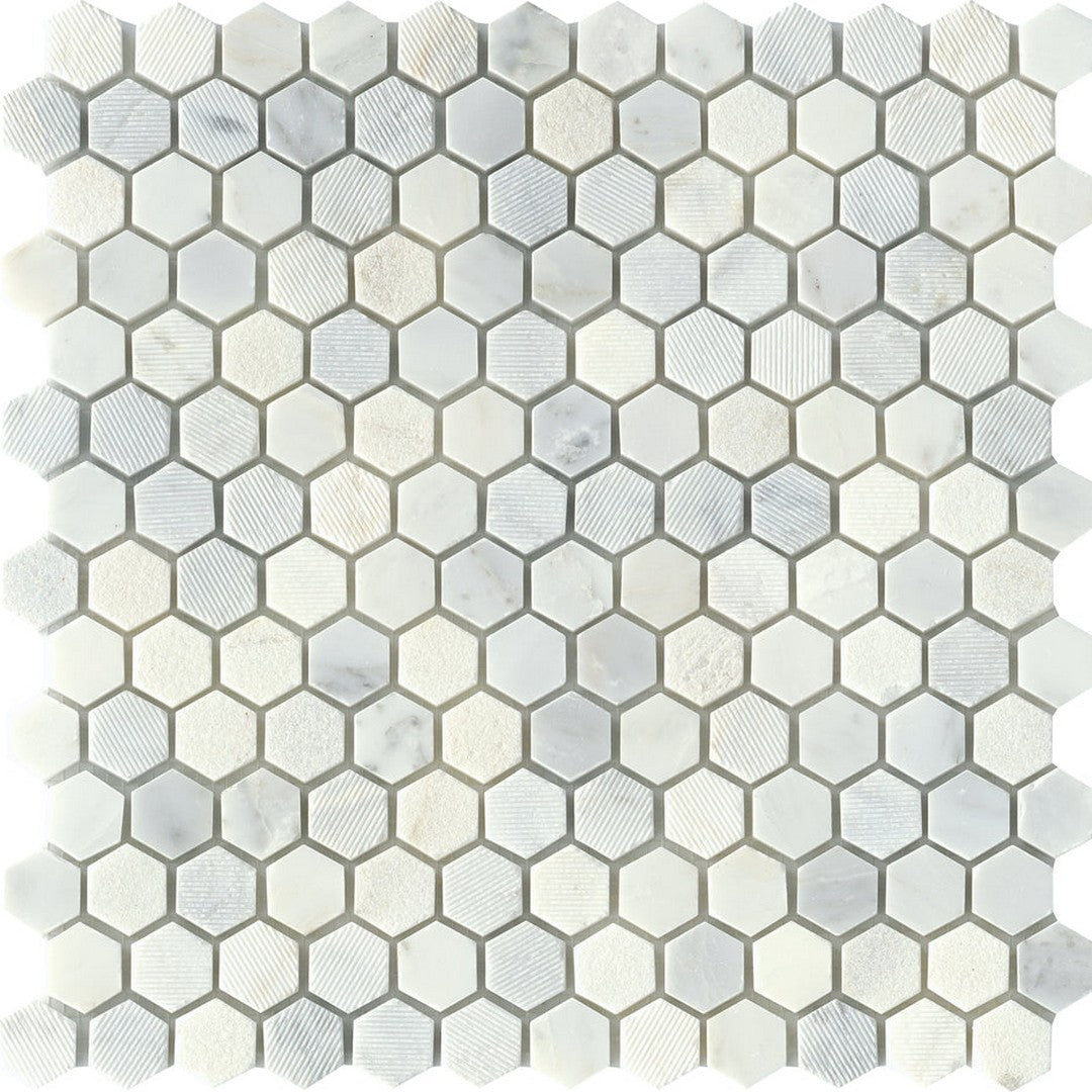 Emser Marble Winter Frost 12" x 12" Marble 1" Hexagon Mix Mosaic