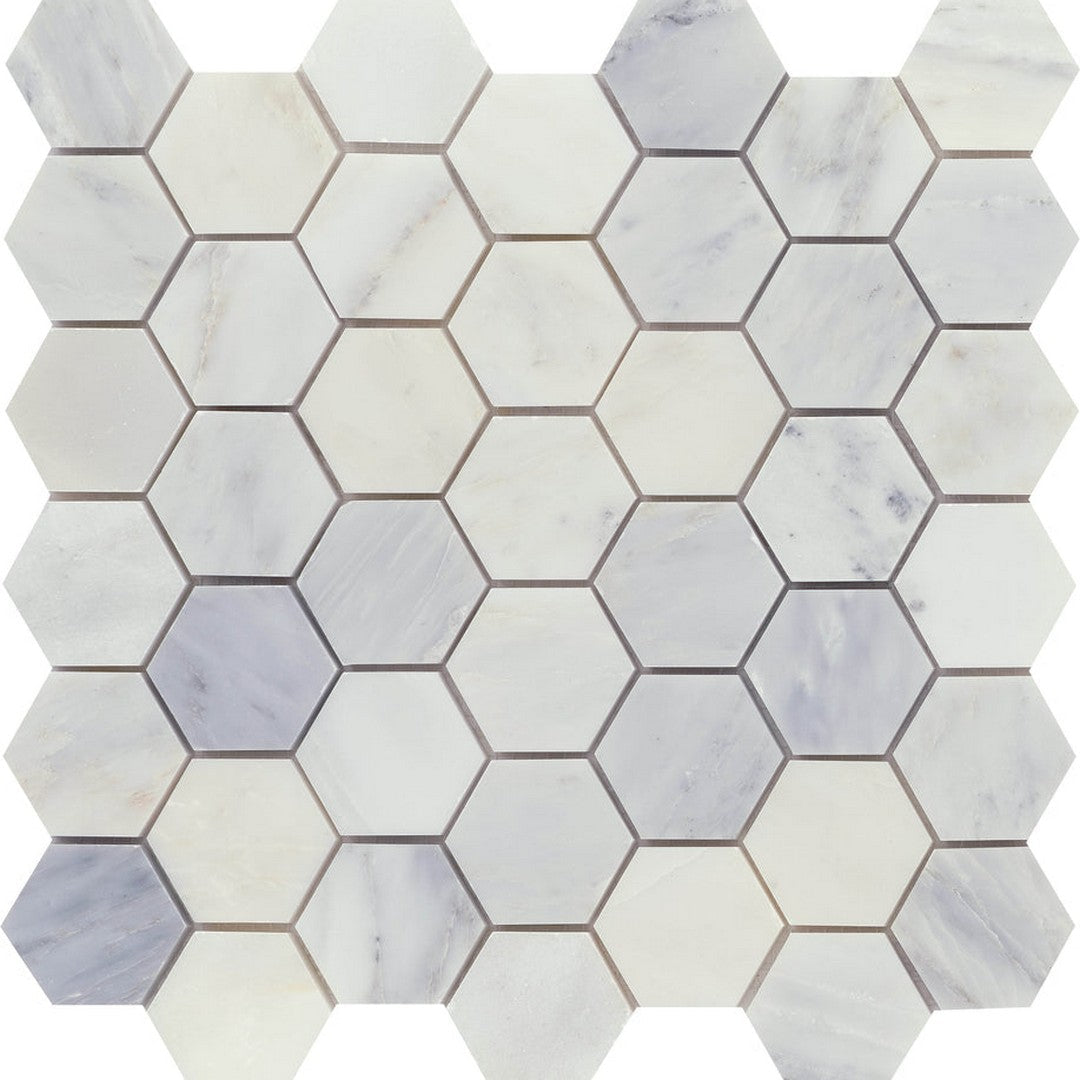 Emser Marble Winter Frost 12" x 12" Marble 2" Hexagon Mix Mosaic