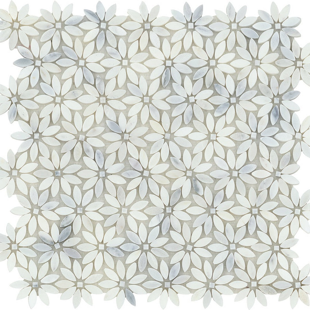 Emser Marble Winter Frost 12" x 13" Polished Marble Daisy Mosaic