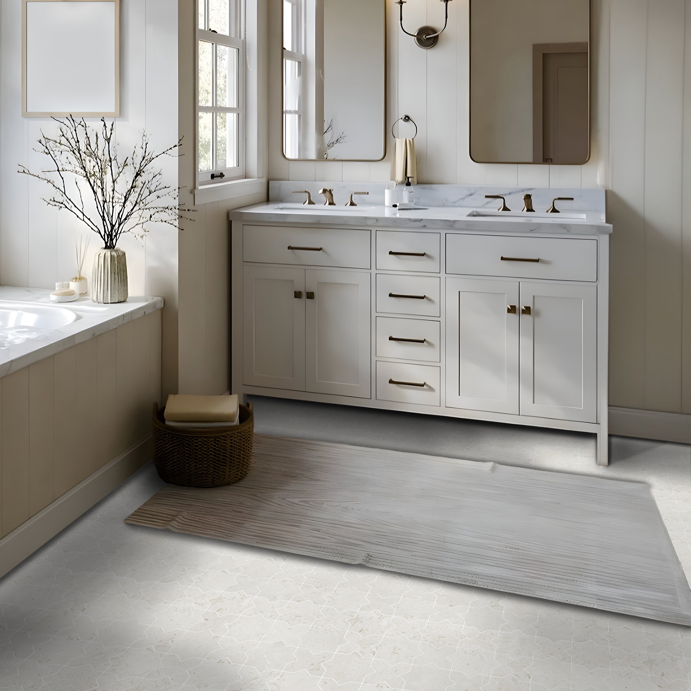 Bati-Orient-White-&-Grey-Marble-Classic-12-x-12-Interlocking-3-Cross-&-Star-Mosaic-Beige