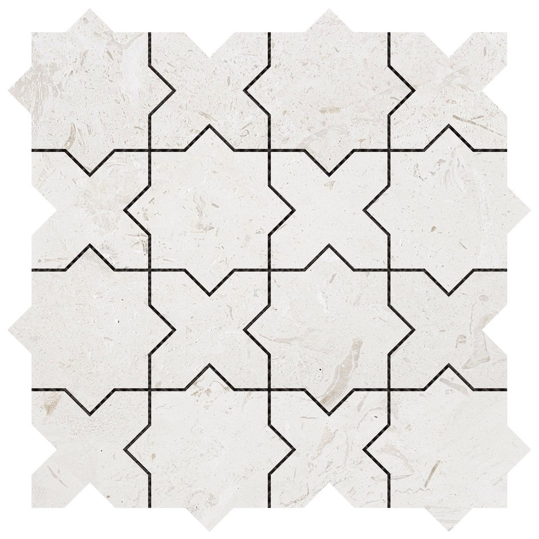 Bati Orient White & Grey Marble Classic 12" x 12" Interlocking 3" Cross & Star Mosaic