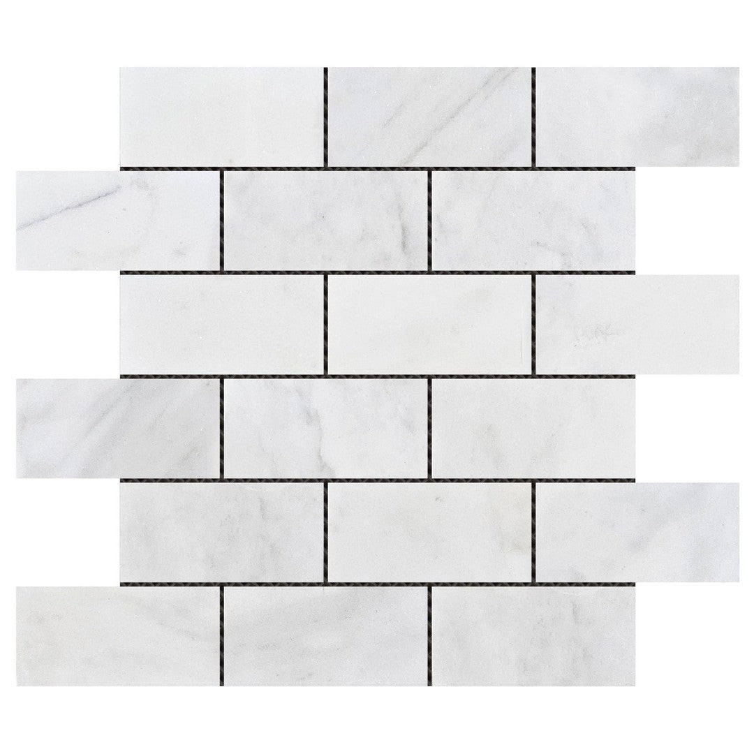 Bati Orient White & Grey Marble Classic 11.7" x 11.7" Interlocking 2x4" Brick Pattern Mosaic
