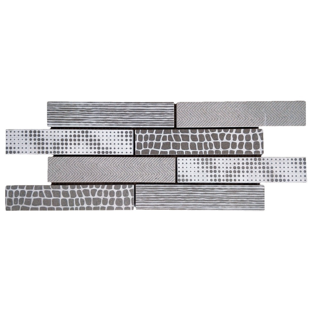 Bati Orient White & Grey Marble Classic 16" x 6.8" Interlocking Brick Mosaic Mosaic