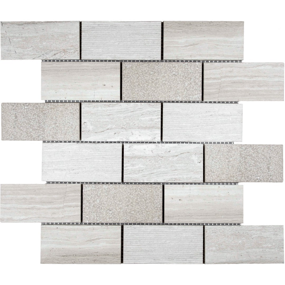 Bati Orient White & Grey Marble Classic 11.7" x 11.7" Interlocking Multi Brick Mosaic