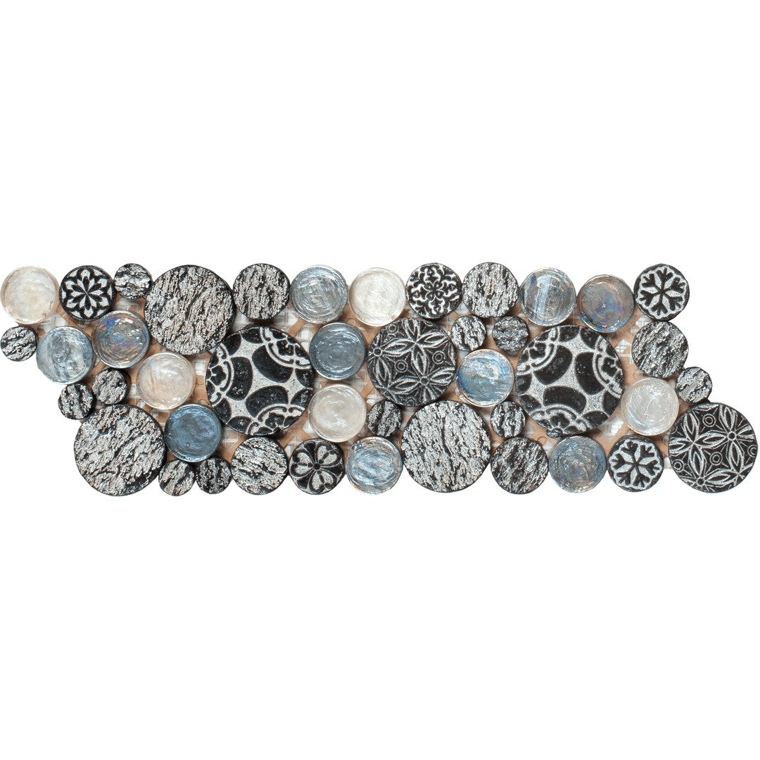 Bati Orient Exotic 4" x 12" Penny Round Décor Glass & Stone Mosaic Border