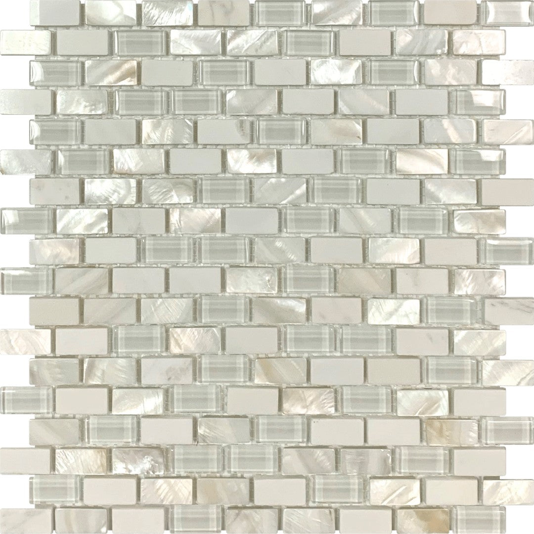 Bati Orient Terrazzo 11.4" x 12" Mother of Pearl, Glass & Marble Brick Mosaic