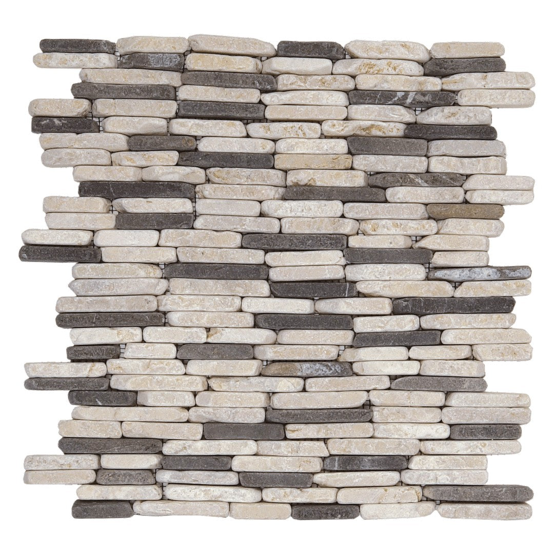 Bati Orient White & Grey Marble Classic 11.6" x 11.6" Interlocking Stacked Brick Mosaic