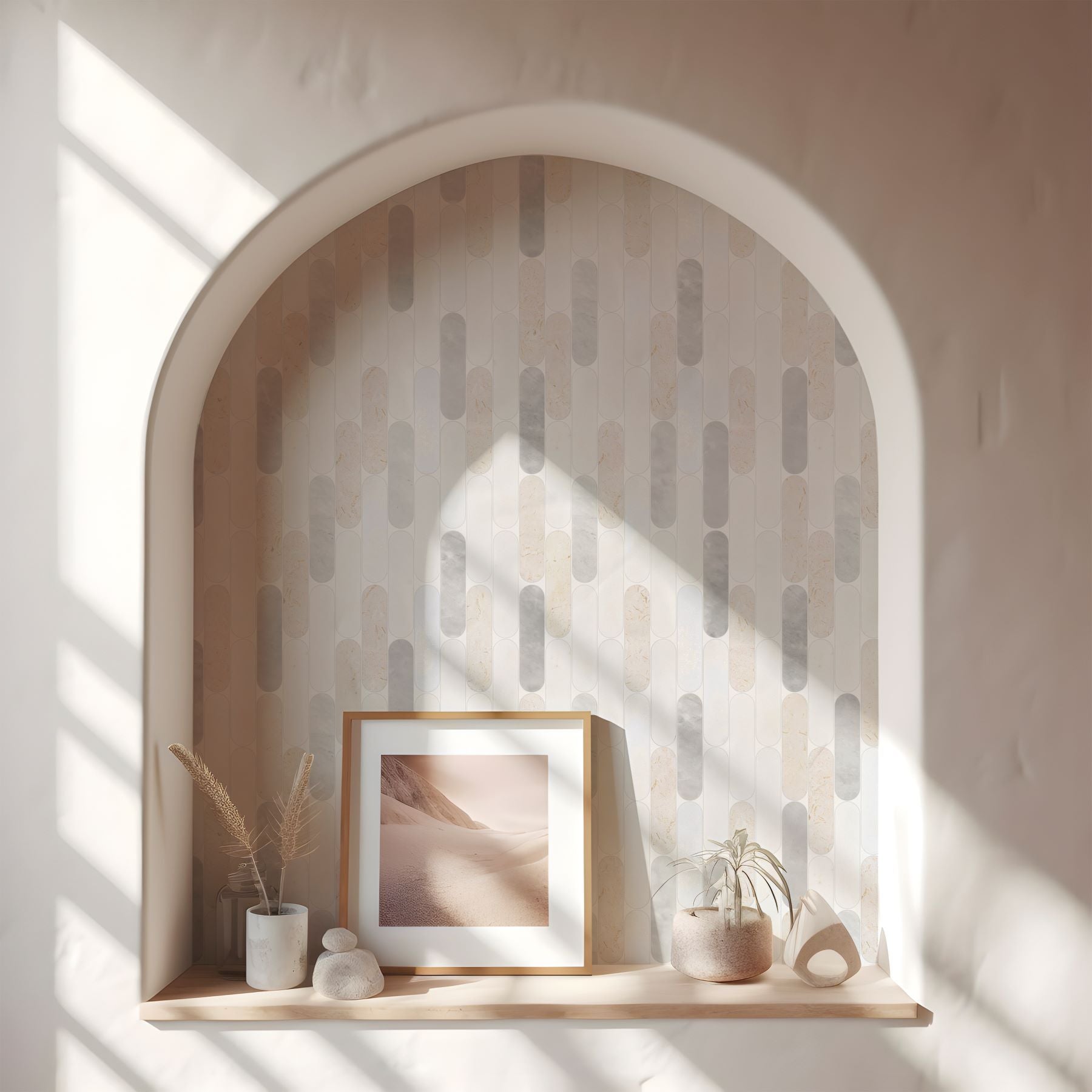 Bati-Orient-White-&-Grey-Marble-Classic-11.5-x-12-Interlocking-2x6-Elongated-Round-Mosaic-White-Grey-Beige