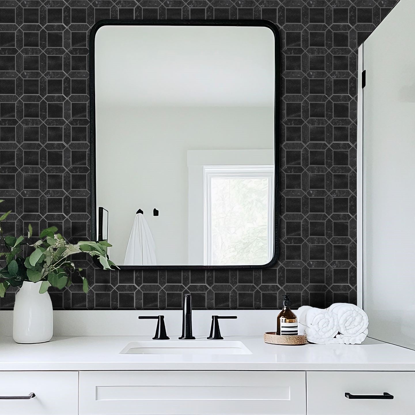 Bati-Orient-Zellige-12-x-12-Picket-&-Square-Mix-Ceramic-&-Marble-Mosaic-Black