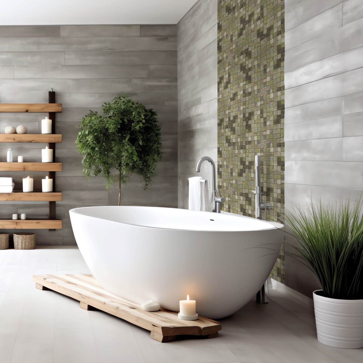 Bati-Orient-White-&-Grey-Marble-Classic-12-x-12-Marble-2-Mosaic-Forest-Green