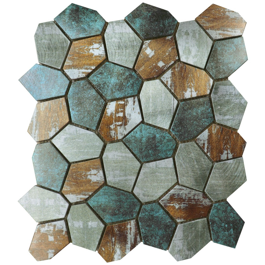 Bati Orient Metal Art 11.4" x 12.2" Interlocking Hexagon Aluminum Mosaic